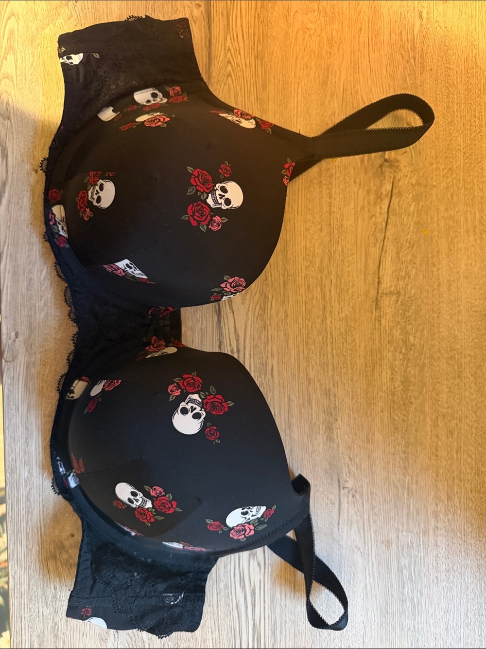 Torrid Black Bra with Red Rose & White Skull Print